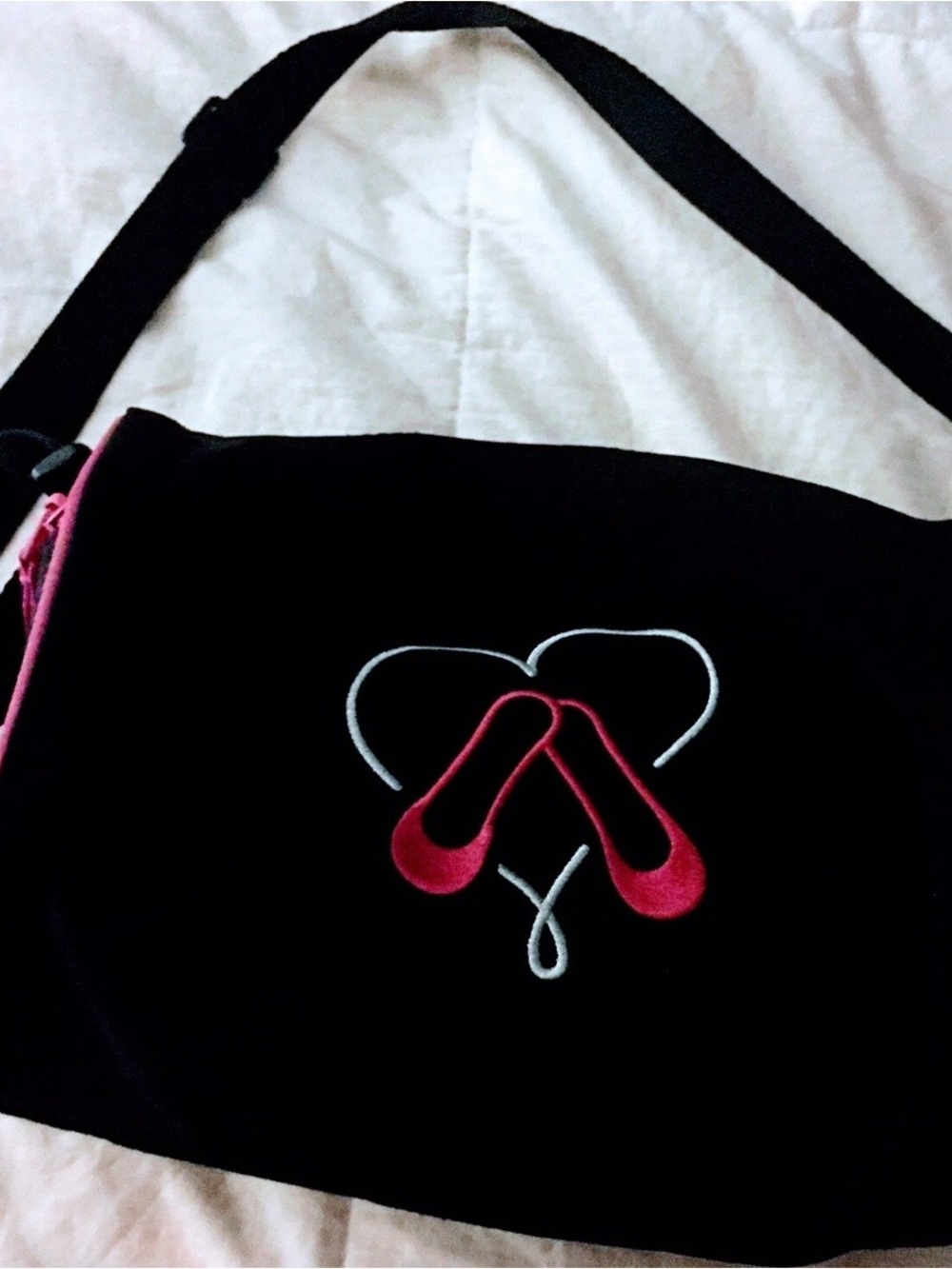 Black Kids Shoulder Bag with Pink Ballet Shoe Detail